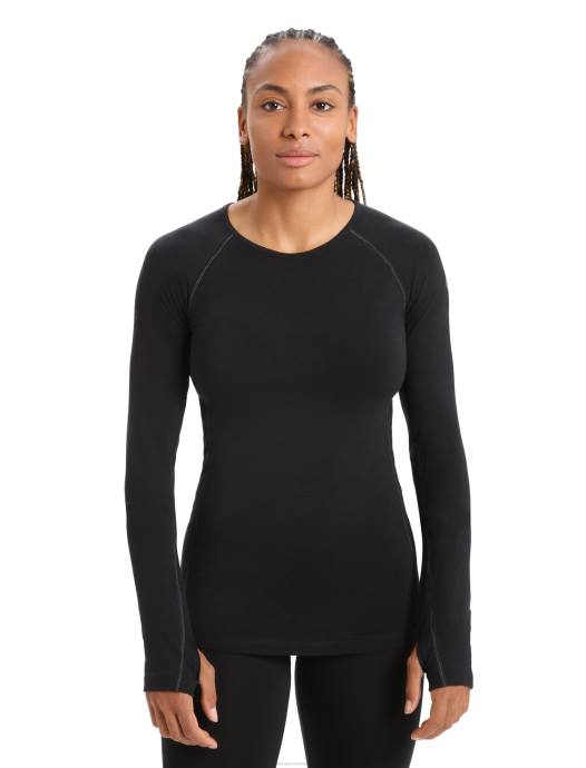 Icebreaker vrouwen bodyfitzone merino 200 zone thermische top met lange mouwen en ronde halszwart XXNJ862 kleding