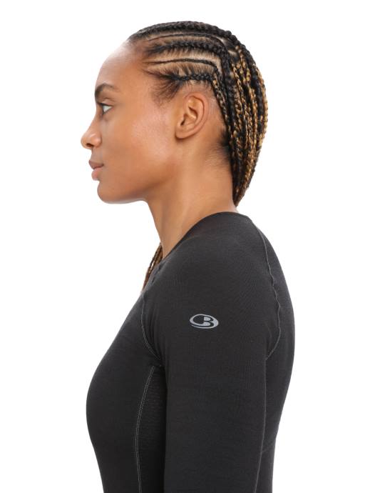 Icebreaker vrouwen bodyfitzone merino 200 zone thermische top met lange mouwen en ronde halszwart XXNJ862 kleding