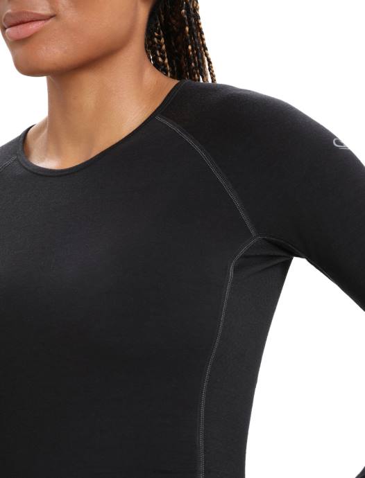 Icebreaker vrouwen bodyfitzone merino 200 zone thermische top met lange mouwen en ronde halszwart XXNJ862 kleding