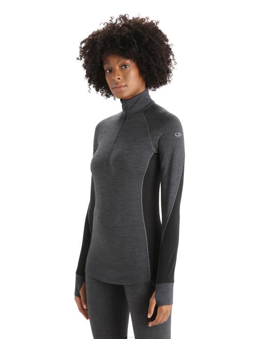 Icebreaker vrouwen bodyfitzone merino 260 zone thermische top met lange mouwen en halve ritsjet heide/zwart XXNJ845 kleding