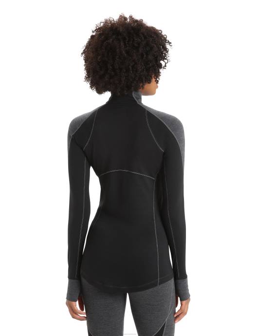 Icebreaker vrouwen bodyfitzone merino 260 zone thermische top met lange mouwen en halve ritsjet heide/zwart XXNJ845 kleding