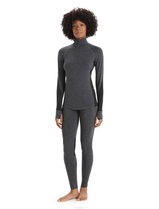 Icebreaker vrouwen bodyfitzone merino 260 zone thermische top met lange mouwen en halve ritsjet heide/zwart XXNJ845 kleding