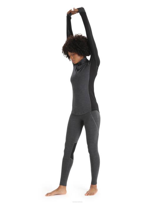 Icebreaker vrouwen bodyfitzone merino 260 zone thermische top met lange mouwen en halve ritsjet heide/zwart XXNJ845 kleding