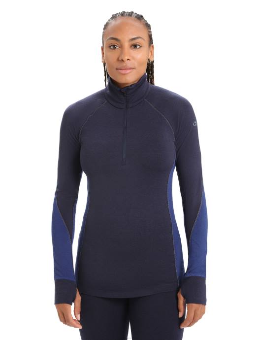 Icebreaker vrouwen bodyfitzone merino 260 zone thermische top met lange mouwen en halve ritsmiddernacht marine/koninklijke marine XXNJ846 kleding