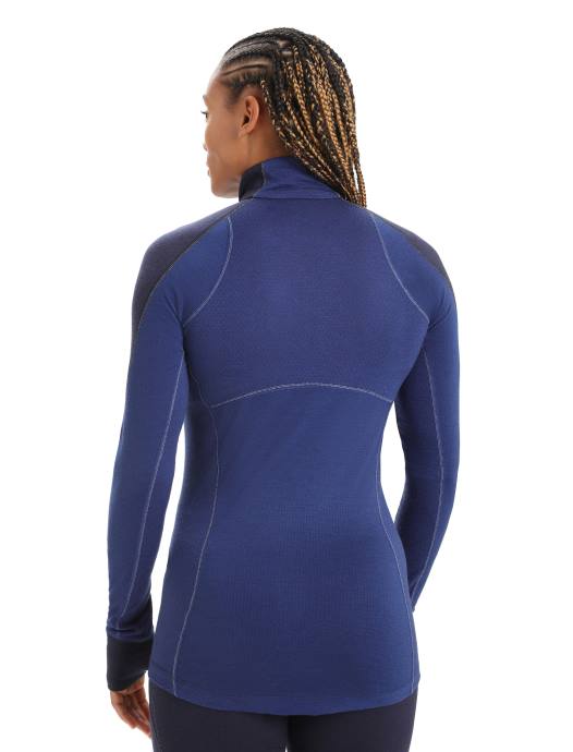 Icebreaker vrouwen bodyfitzone merino 260 zone thermische top met lange mouwen en halve ritsmiddernacht marine/koninklijke marine XXNJ846 kleding