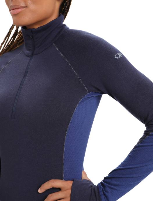 Icebreaker vrouwen bodyfitzone merino 260 zone thermische top met lange mouwen en halve ritsmiddernacht marine/koninklijke marine XXNJ846 kleding