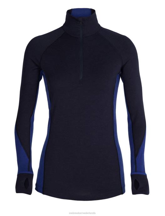 Icebreaker vrouwen bodyfitzone merino 260 zone thermische top met lange mouwen en halve ritsmiddernacht marine/koninklijke marine XXNJ846 kleding