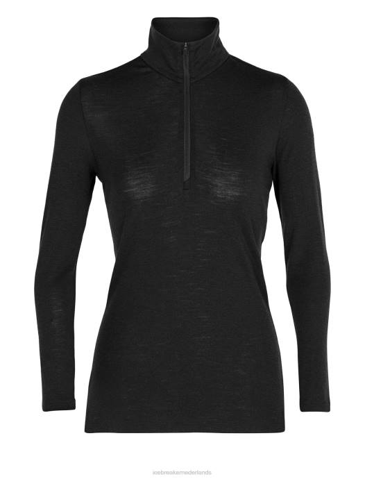 Icebreaker vrouwen merino 175 alledaagse thermische top met lange mouwen en halve ritszwart XXNJ584 kleding