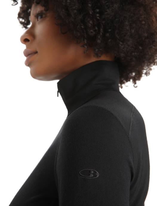 Icebreaker vrouwen merino 200 oasis thermische top met lange mouwen en halve ritszwart XXNJ568 kleding