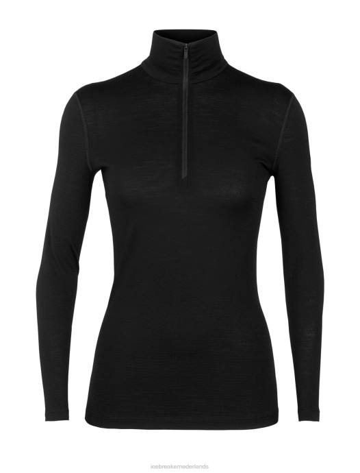 Icebreaker vrouwen merino 200 oasis thermische top met lange mouwen en halve ritszwart XXNJ568 kleding