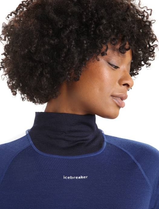 Icebreaker vrouwen merino 200 sonebula thermische top met lange mouwen en hoge halsmiddernacht marine/koninklijke marine XXNJ594 kleding