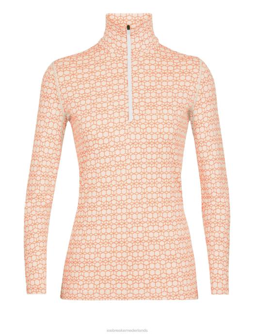 Icebreaker vrouwen merino 250 vertex thermisch topje met lange mouwen en halve rits alpine geosneeuw/flits XXNJ821 kleding