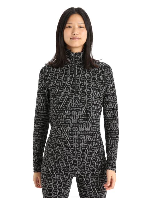 Icebreaker vrouwen merino 250 vertex thermisch topje met lange mouwen en halve rits alpine geozwarte sneeuw XXNJ820 kleding