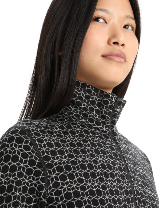 Icebreaker vrouwen merino 250 vertex thermisch topje met lange mouwen en halve rits alpine geozwarte sneeuw XXNJ820 kleding