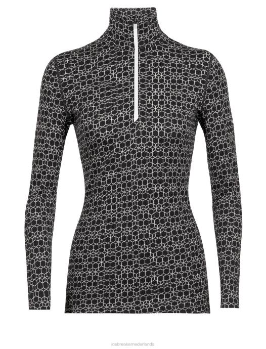 Icebreaker vrouwen merino 250 vertex thermisch topje met lange mouwen en halve rits alpine geozwarte sneeuw XXNJ820 kleding