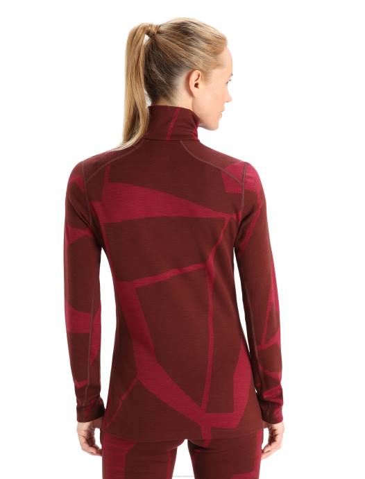 Icebreaker vrouwen merino 250 vertex thermisch topje met lange mouwen en halve rits gebroken landschappenespresso/kers XXNJ853 kleding