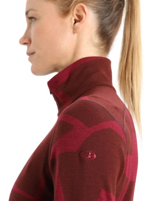 Icebreaker vrouwen merino 250 vertex thermisch topje met lange mouwen en halve rits gebroken landschappenespresso/kers XXNJ853 kleding