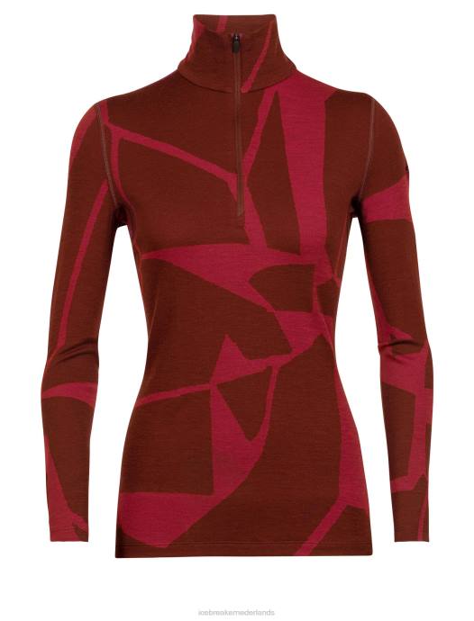 Icebreaker vrouwen merino 250 vertex thermisch topje met lange mouwen en halve rits gebroken landschappenespresso/kers XXNJ853 kleding