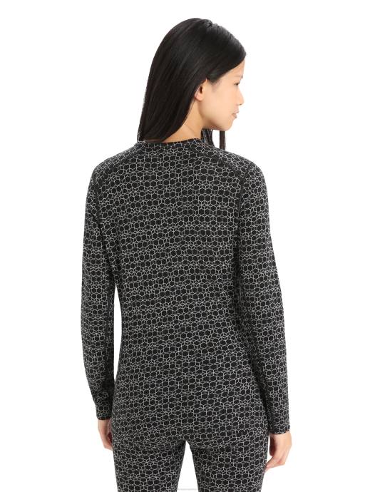 Icebreaker vrouwen merino 250 vertex thermisch topje met lange mouwen en ronde hals alpine geozwarte sneeuw XXNJ857 kleding