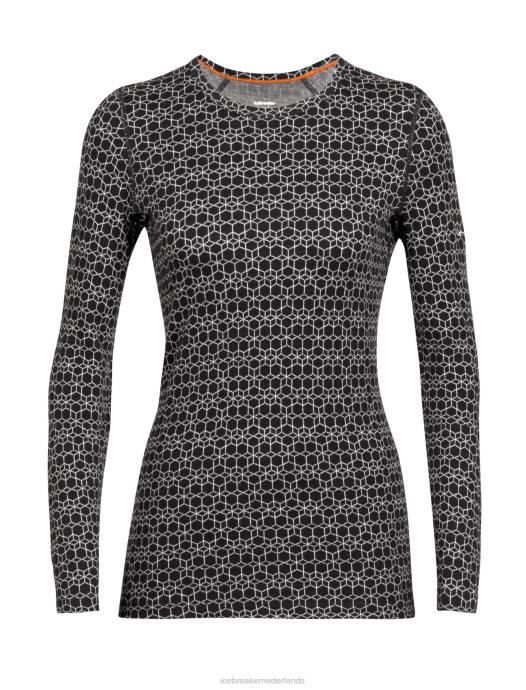 Icebreaker vrouwen merino 250 vertex thermisch topje met lange mouwen en ronde hals alpine geozwarte sneeuw XXNJ857 kleding