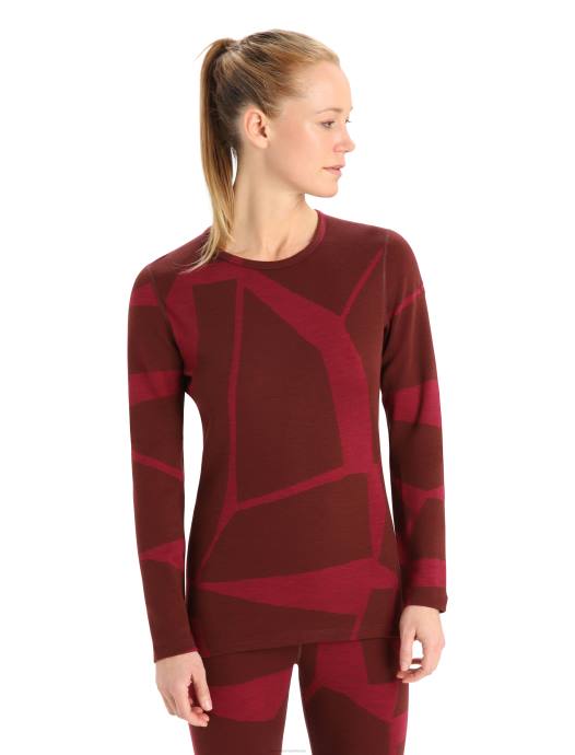 Icebreaker vrouwen merino 250 vertex thermotop met lange mouwen en ronde hals gebroken landschappenespresso/kers XXNJ906 kleding