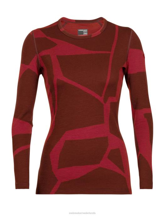 Icebreaker vrouwen merino 250 vertex thermotop met lange mouwen en ronde hals gebroken landschappenespresso/kers XXNJ906 kleding