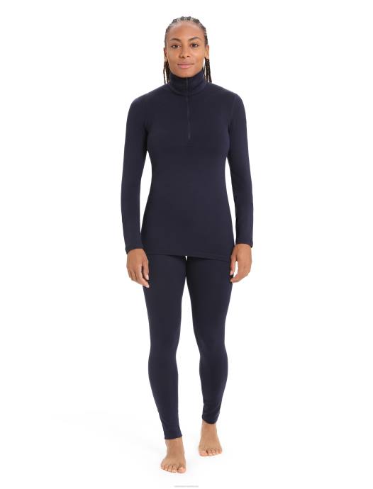 Icebreaker vrouwen merino 260 tech thermische top met lange mouwen en halve ritsmiddernacht marine XXNJ575 kleding