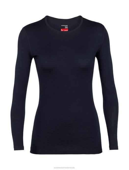 Icebreaker vrouwen merino 260 tech thermotop met lange mouwen en ronde halsmiddernacht marine XXNJ572 kleding