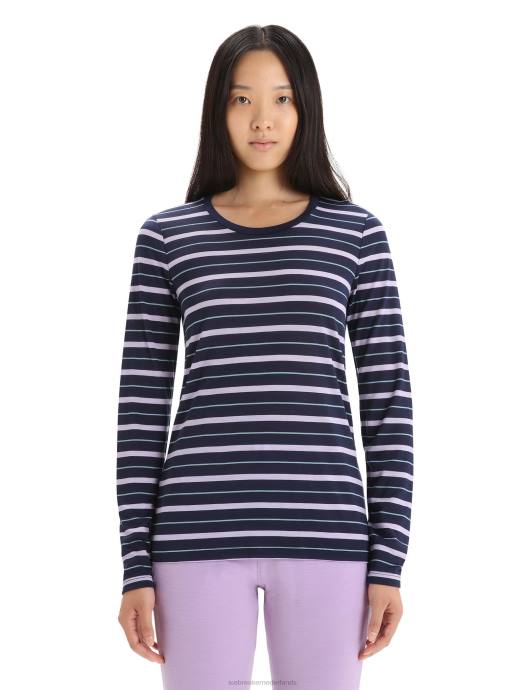 Icebreaker vrouwen merino wave gestreept T-shirt met lange mouwenmiddernacht marine/paarse blik XXNJ695 kleding