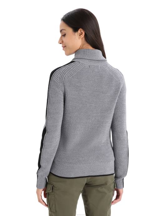 Icebreaker vrouwen Merino lodge trui met lange mouwen en halve ritsgritstone heide/zwart XXNJ725 kleding